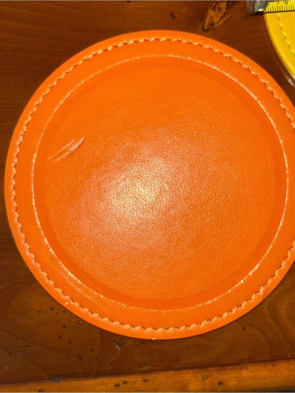 Crate & Barrel 6 Leather Coasters Yellow, Orange, Green 4x4